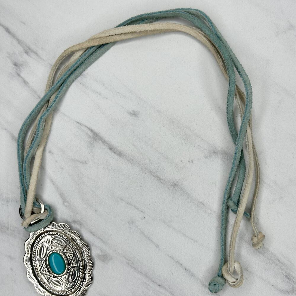 Faux Turquoise Scalloped Concho Silver Tone Chain Belt One Size (OS) Western ✨ - Picture 12 of 12